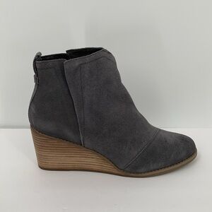 TOMS Clare wedge suede ankle boots iron gray leather shoe pull-on bootie new 9